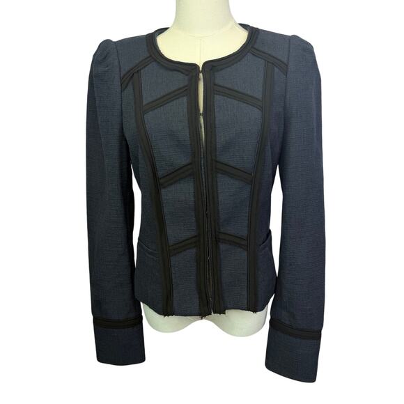 White House Black Market Jackets & Blazers - White House Black Market Navy Blue Black Textured Collarless Blazer Jacket Sz 4